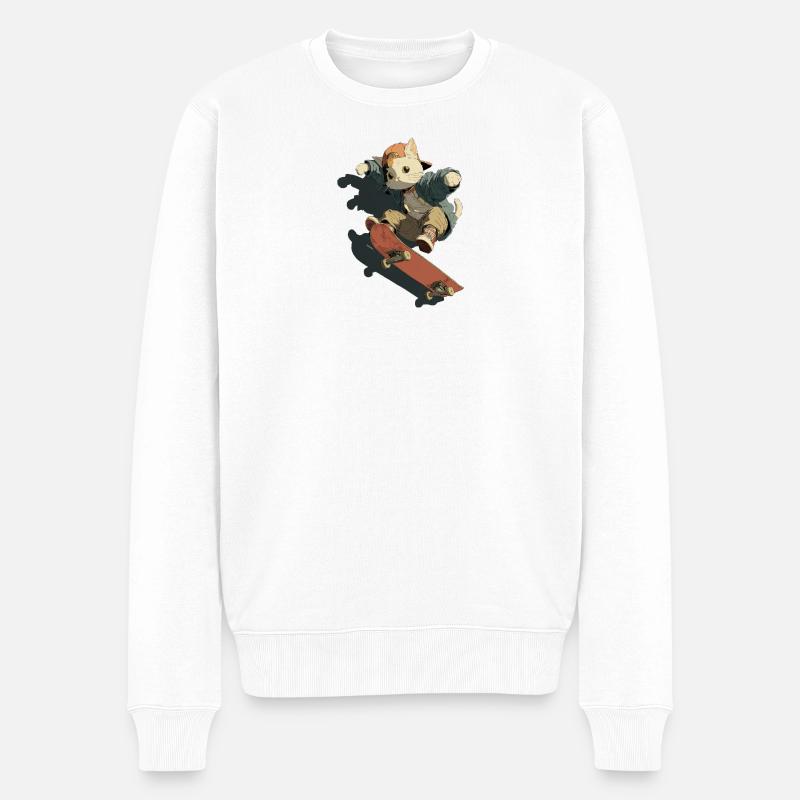 Skateboarding Cat Streetwear - Männer Premium Bio Pullover - Weiß