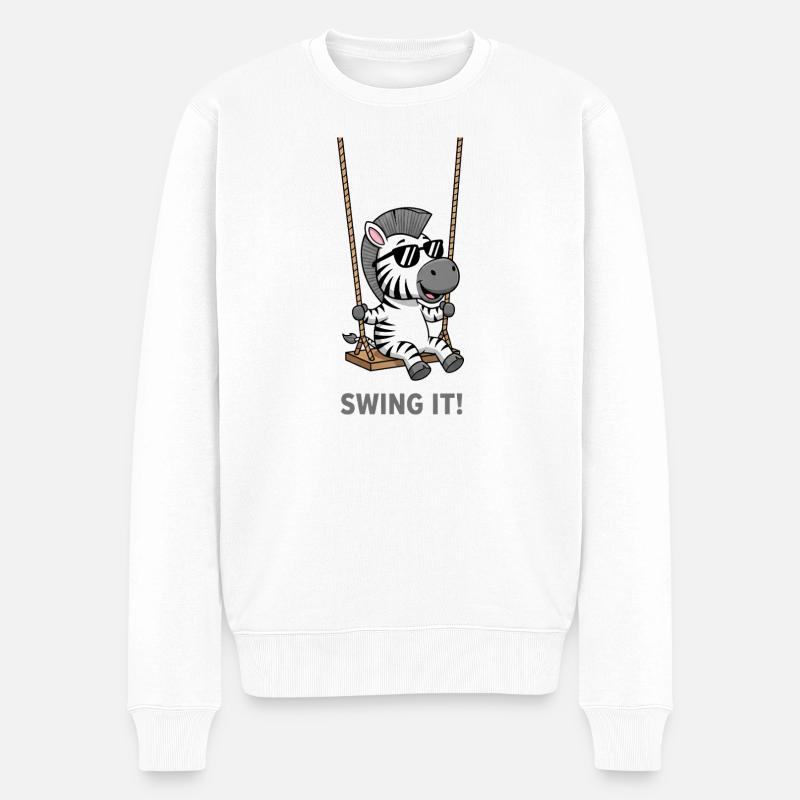 Cooles süßes Zebra Cartoon auf Schaukel - Männer Premium Bio Pullover - Weiß