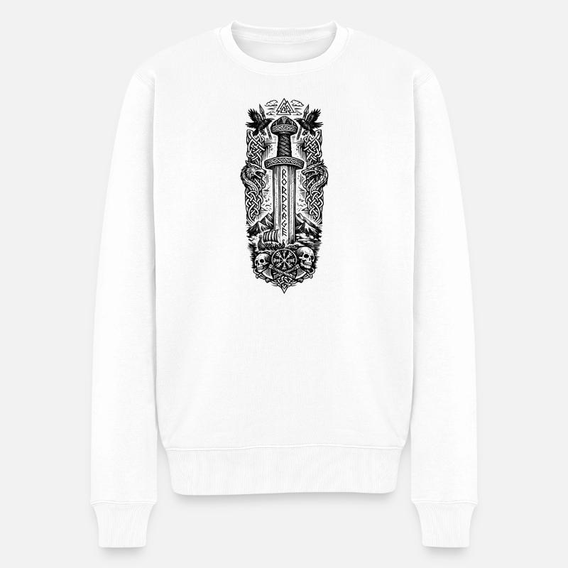 Odins Klinge, nordischer mythischer Schwertkämpfer - Männer Premium Bio Pullover - Weiß