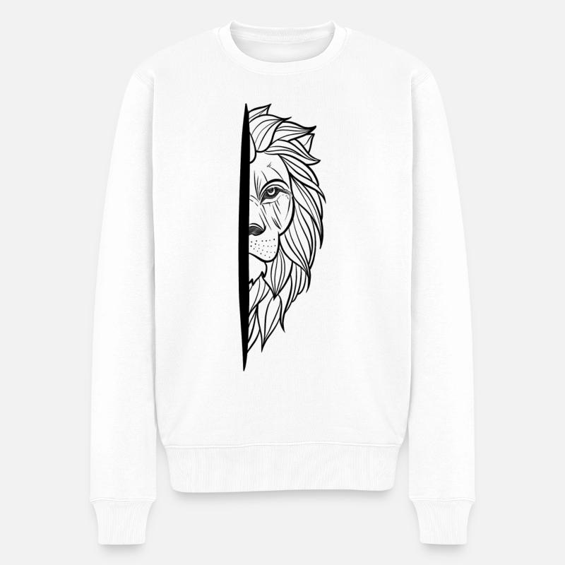 Sketch Löwe Kopf wild linework tattoo - Männer Premium Bio Pullover - Weiß