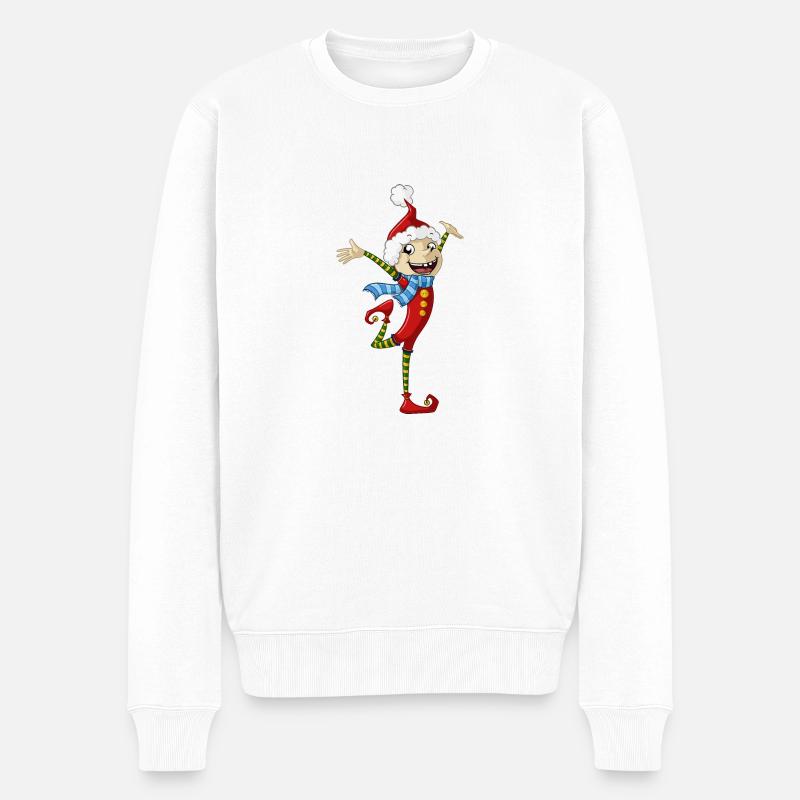 Weihnachten Wichtel Freude - Männer Premium Bio Pullover - Weiß