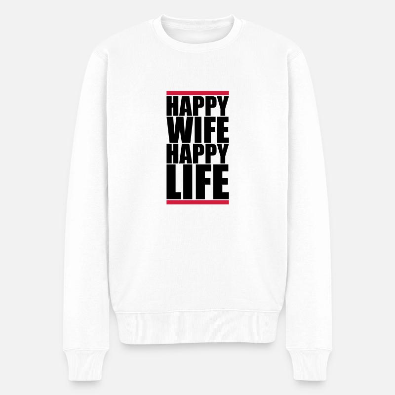 Texte Mme Happy - Pull Premium bio Homme - blanc