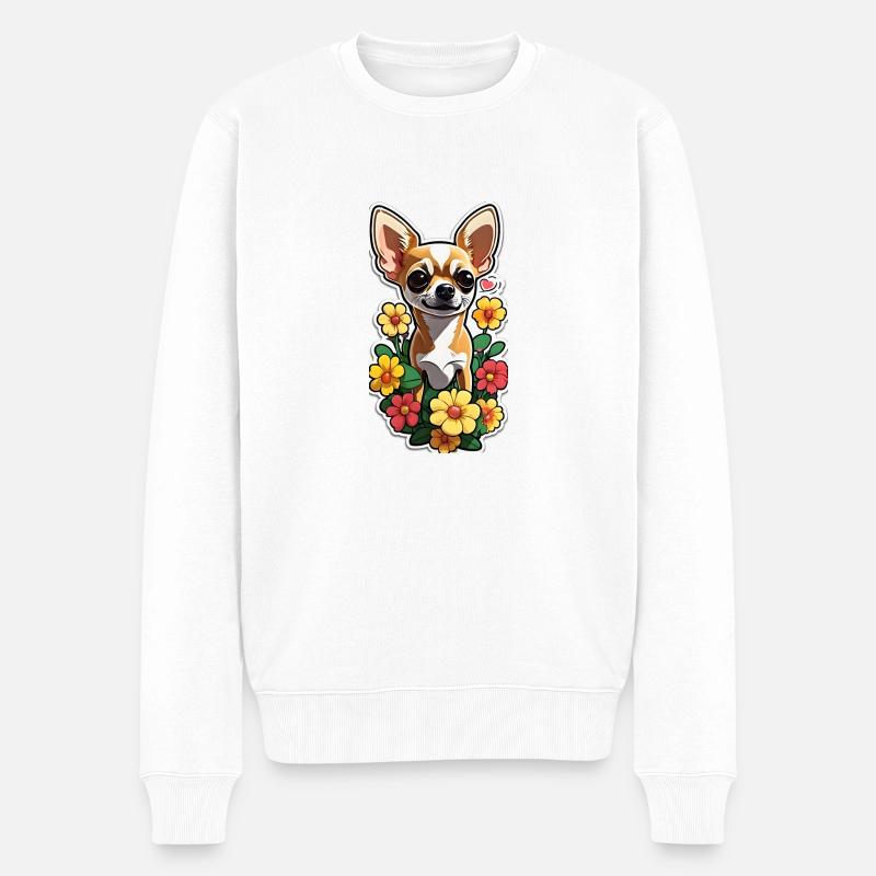 Chihuahua avec des fleurs - Pull Premium bio Homme - blanc