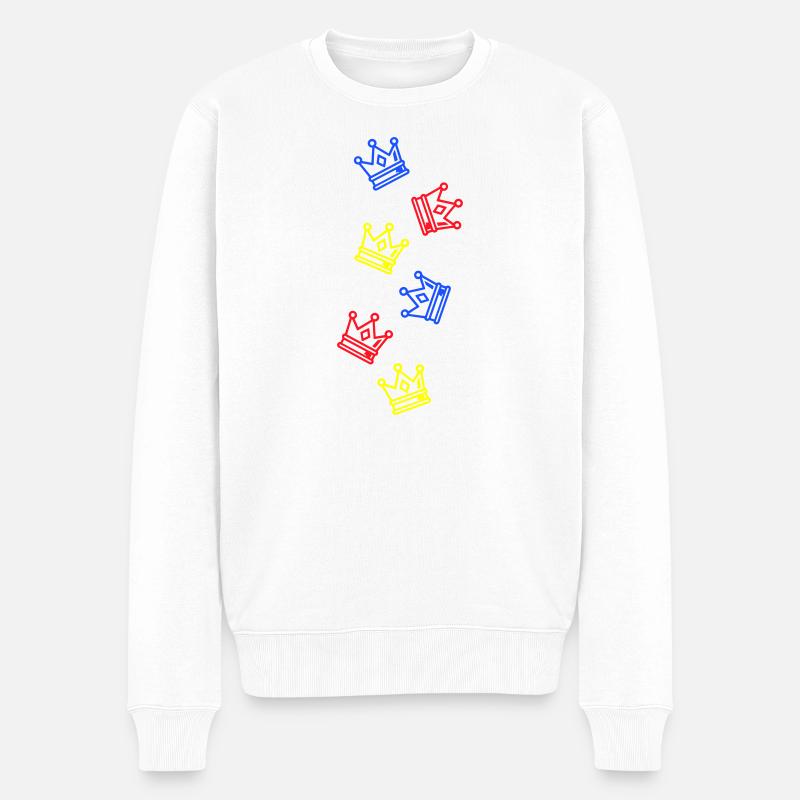 Krone Bunt - Männer Premium Bio Pullover - Weiß
