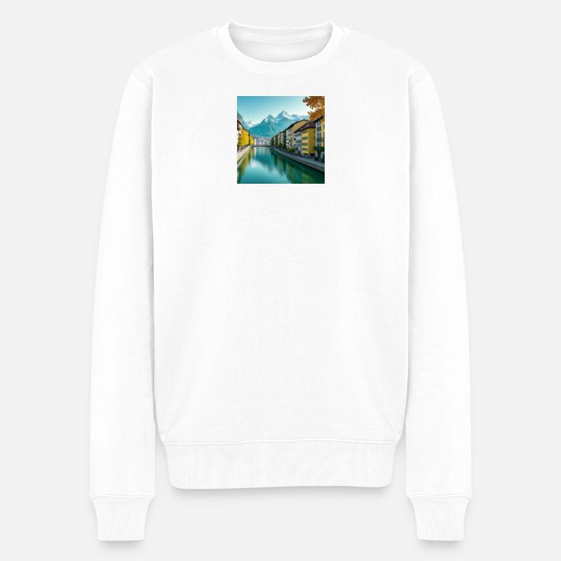 Alpenkanal und buntes Dorf - Männer Premium Bio Pullover - Weiß