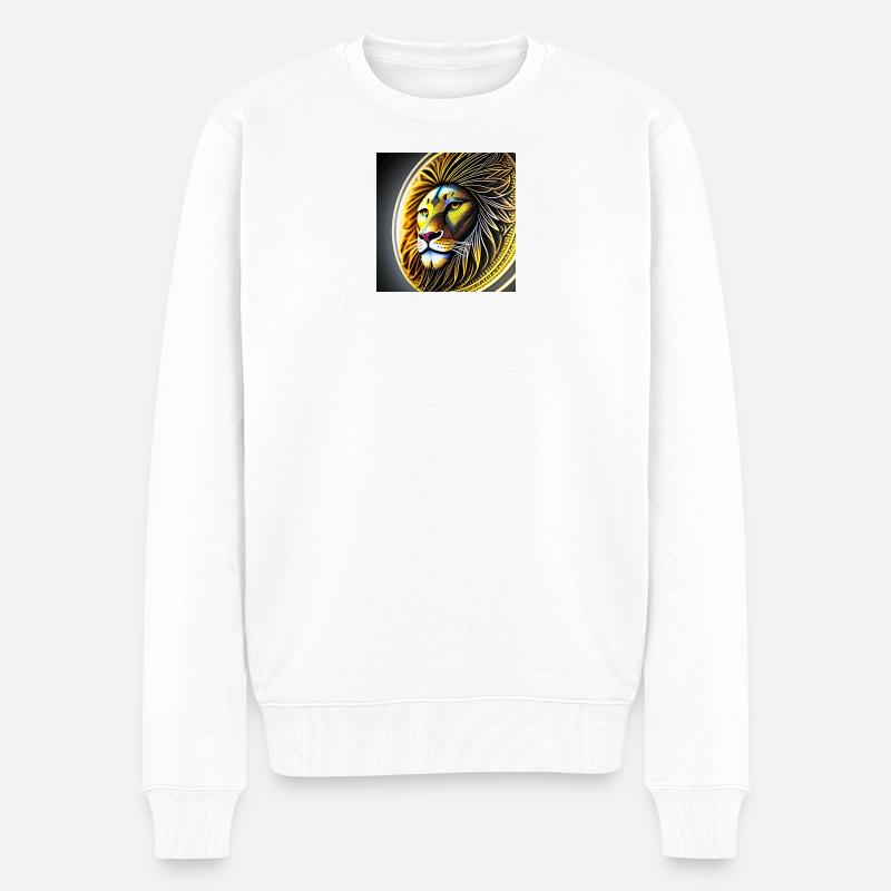 Kreisförmiger goldener geometrischer Löwe - Männer Premium Bio Pullover - Weiß
