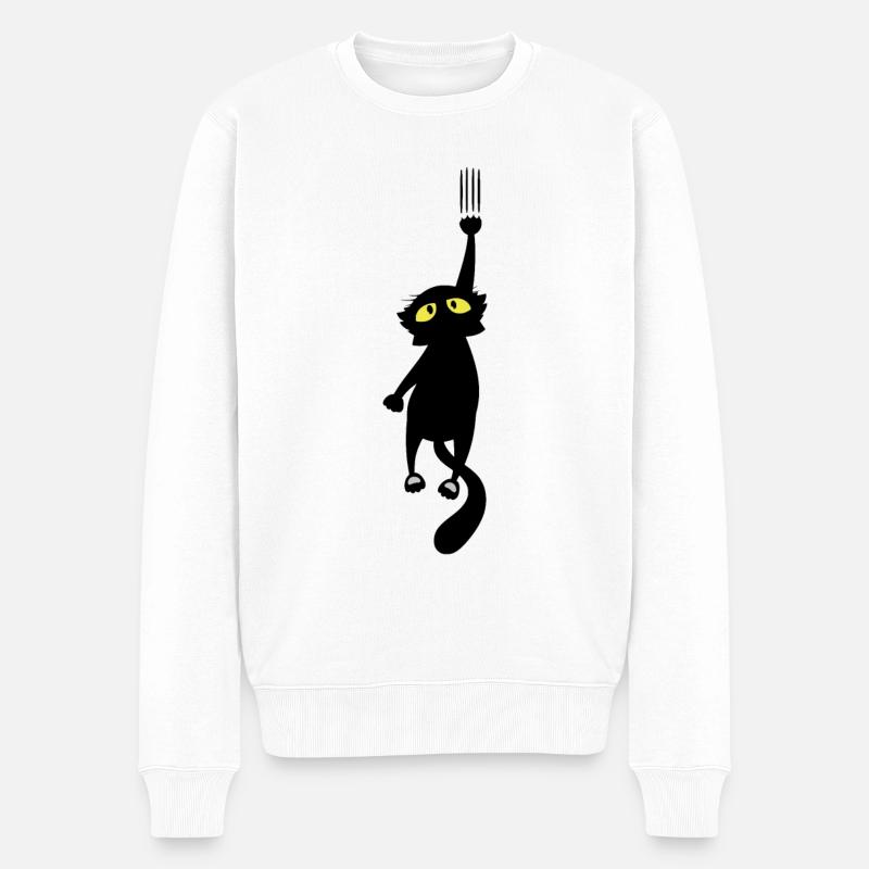 Chat noir - Pull Premium bio Homme - blanc