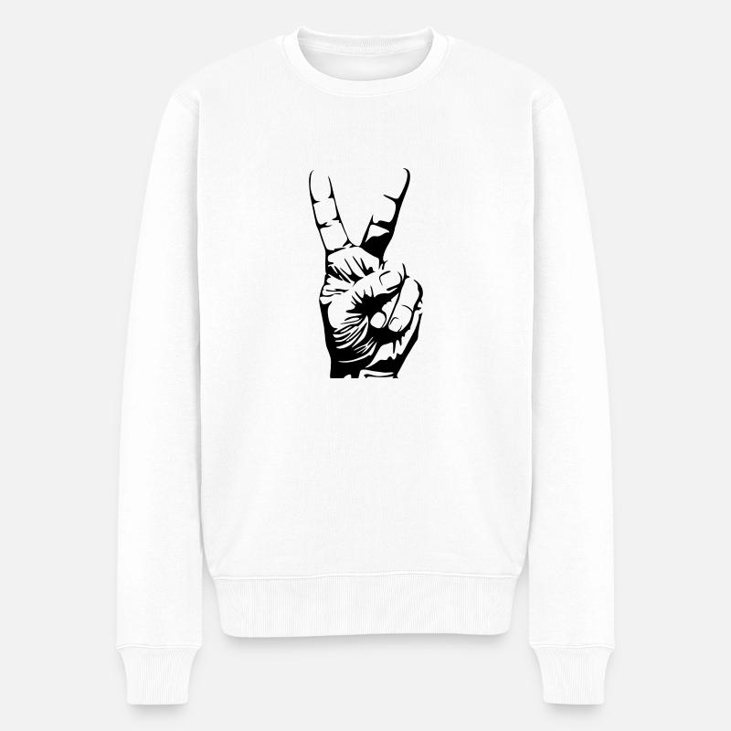 peace fingers - Männer Premium Bio Pullover - Weiß