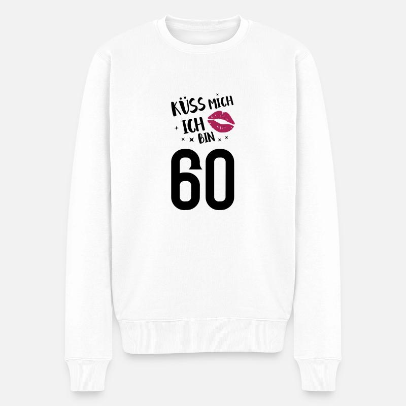 Küss mich ich bin 60 - Männer Premium Bio Pullover - Weiß