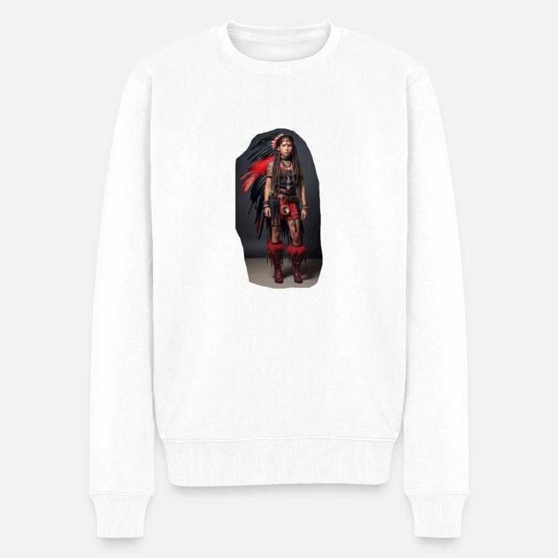 Indianer Mädchen - Männer Premium Bio Pullover - Weiß