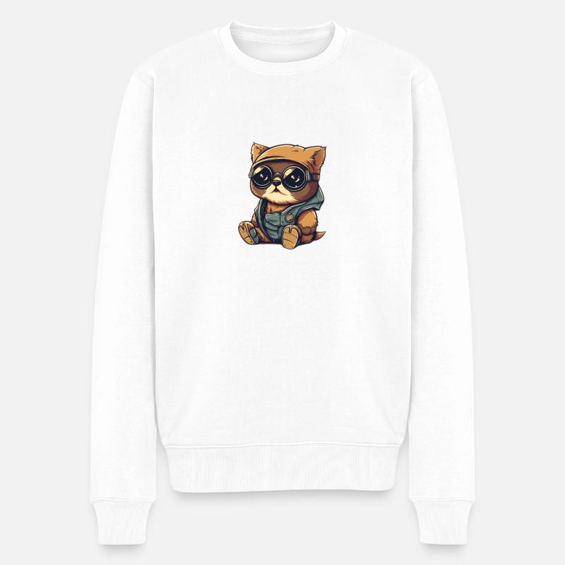 Chat Cool - Pull Premium bio Homme - blanc