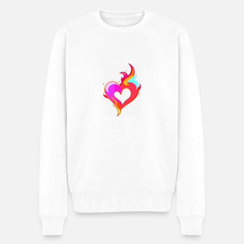 Feuer Herz - Männer Premium Bio Pullover - Weiß