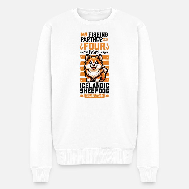 Angeln und Islandhund - Männer Premium Bio Pullover - Weiß