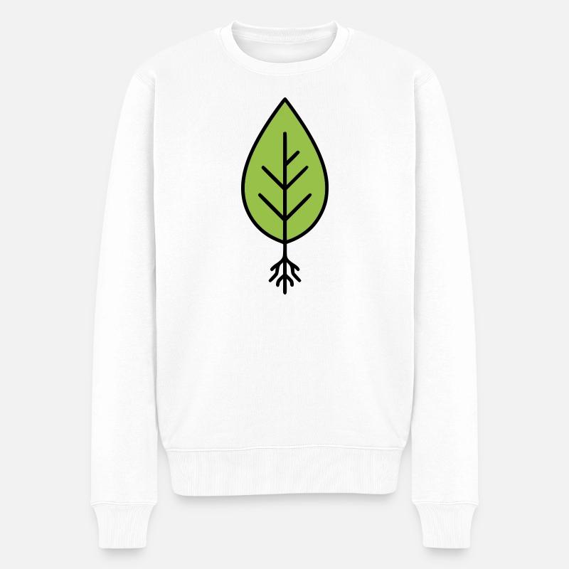Grüner Blatt Linienlogo - Männer Premium Bio Pullover - Weiß