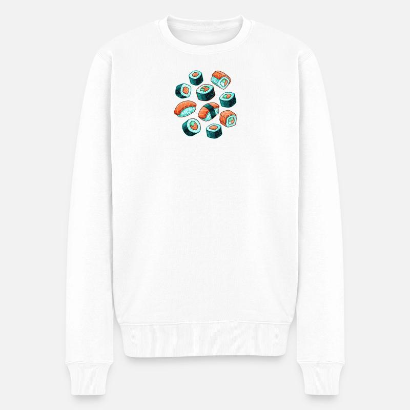 Sushi Muster Cartoon Set - Männer Premium Bio Pullover - Weiß