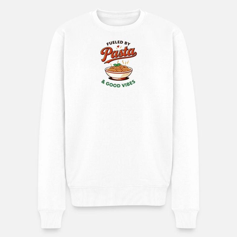 Pasta & Gute Vibes Logo - Männer Premium Bio Pullover - Weiß