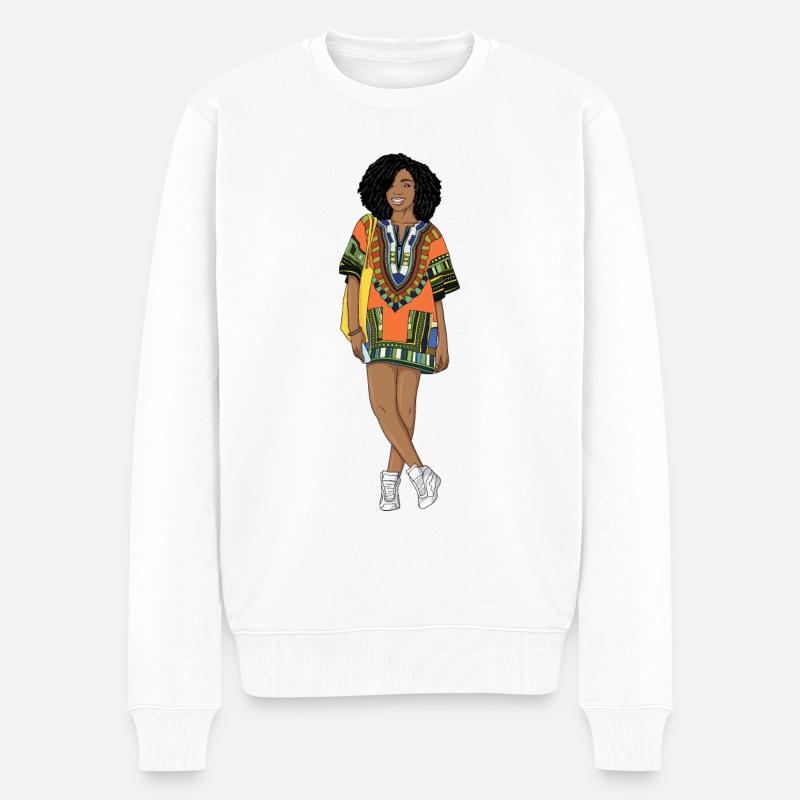 Mode schwarz afro Frau - Männer Premium Bio Pullover - Weiß