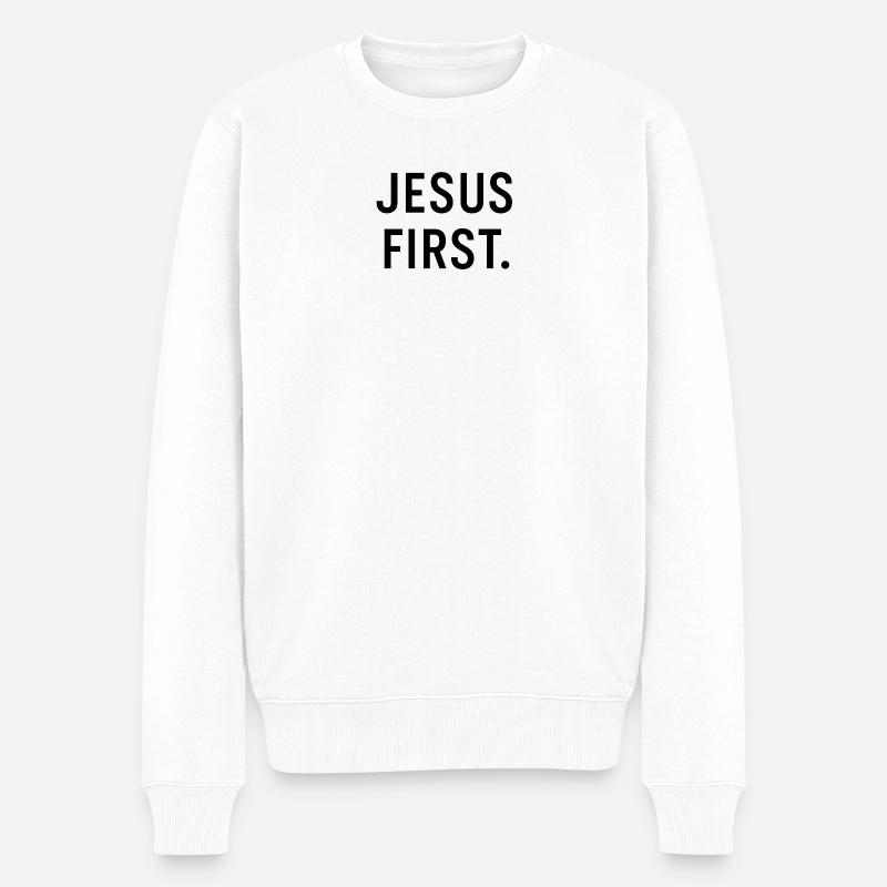 Jesus zuerst Schriftzug - Männer Premium Bio Pullover - Weiß