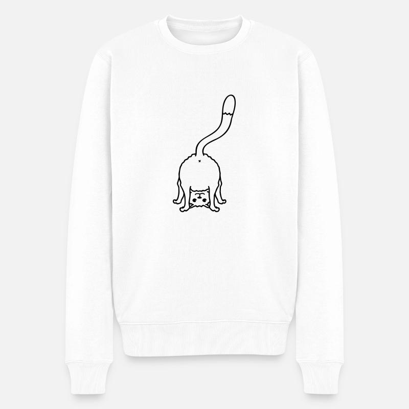 Lustige Katze von Hinten Zeigt Rückseite Arsch Fun - Männer Premium Bio Pullover - Weiß