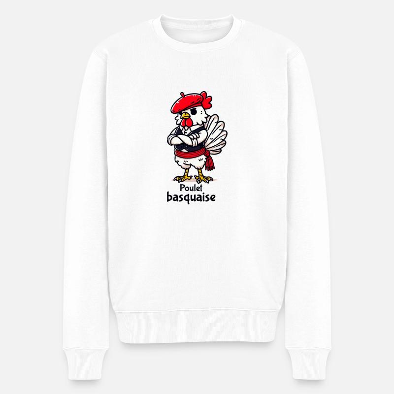 Poulet Basquaise - Dunkler Text - Männer Premium Bio Pullover - Weiß