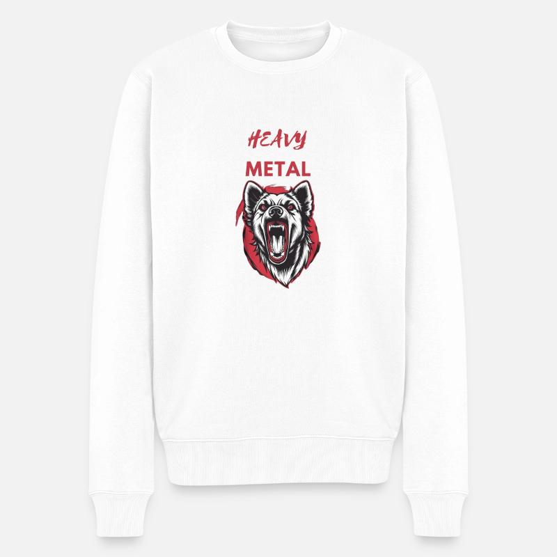 Heavy Metal Wolf - Männer Premium Bio Pullover - Weiß