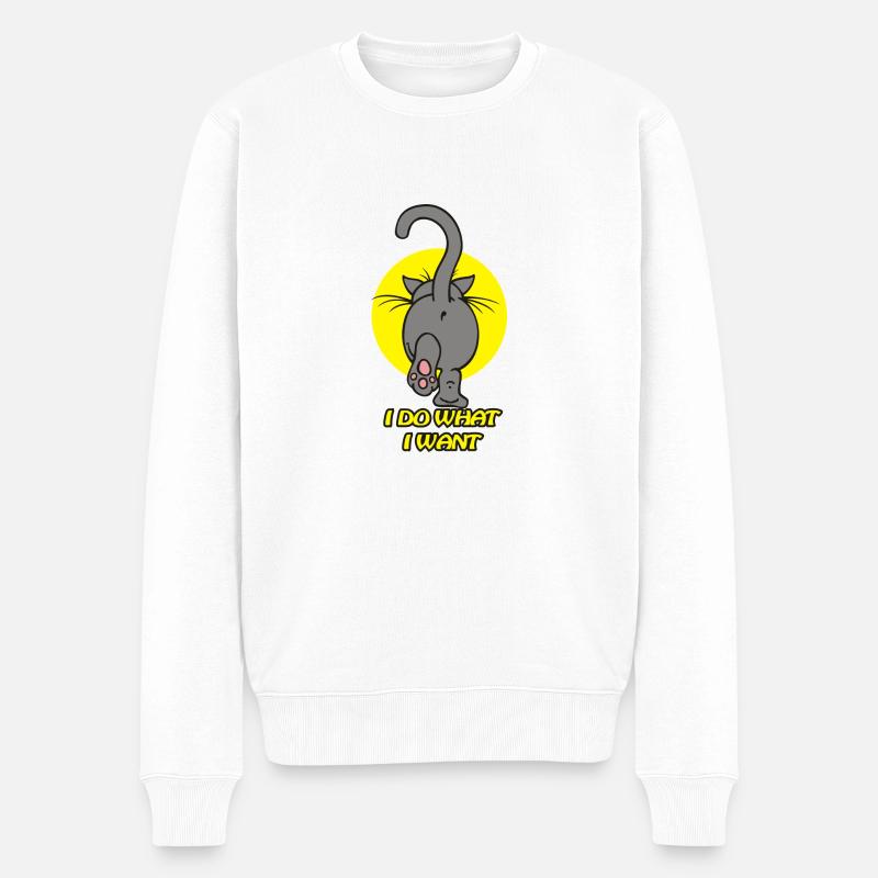 Katze zurück grau - Männer Premium Bio Pullover - Weiß