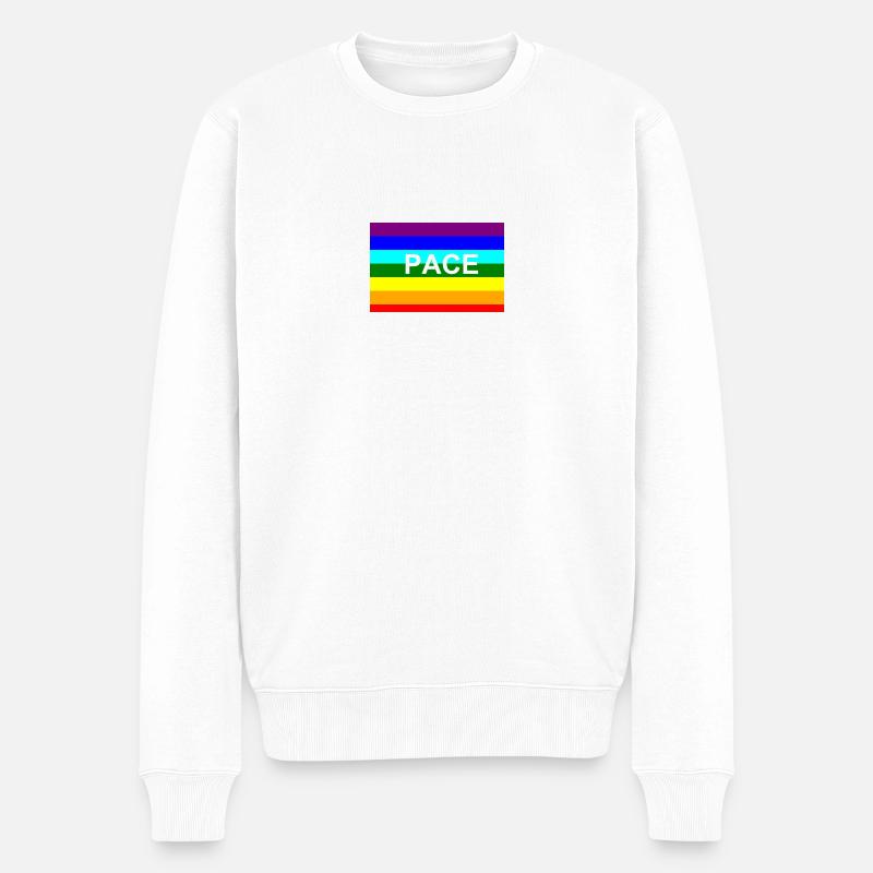 Peace / Pace-Regenbogen-Fahne - Männer Premium Bio Pullover - Weiß