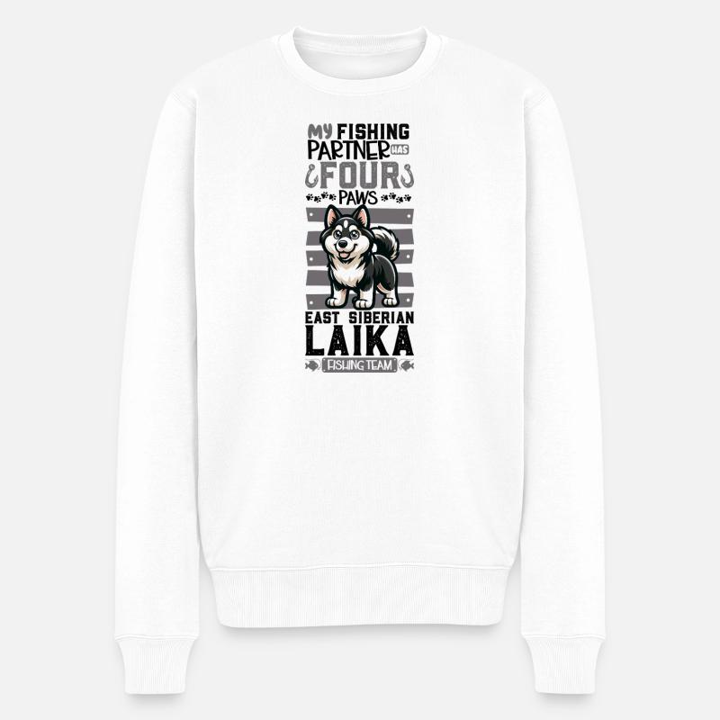 Angeln und Ostsibirischer Laika - Männer Premium Bio Pullover - Weiß