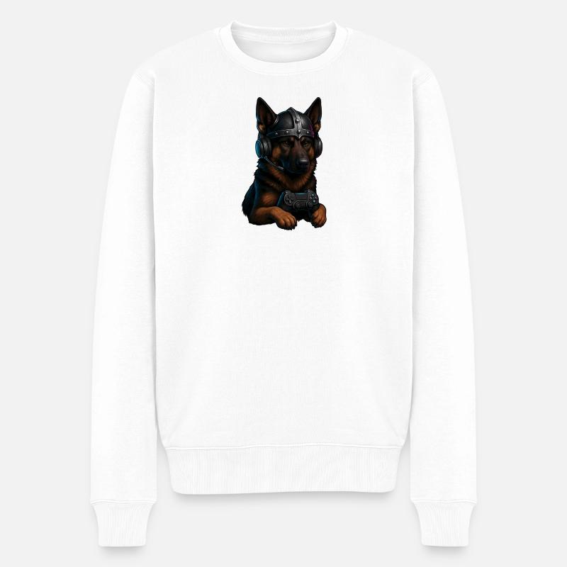 Gaming Hund mit Wikingerhelm - Männer Premium Bio Pullover - Weiß