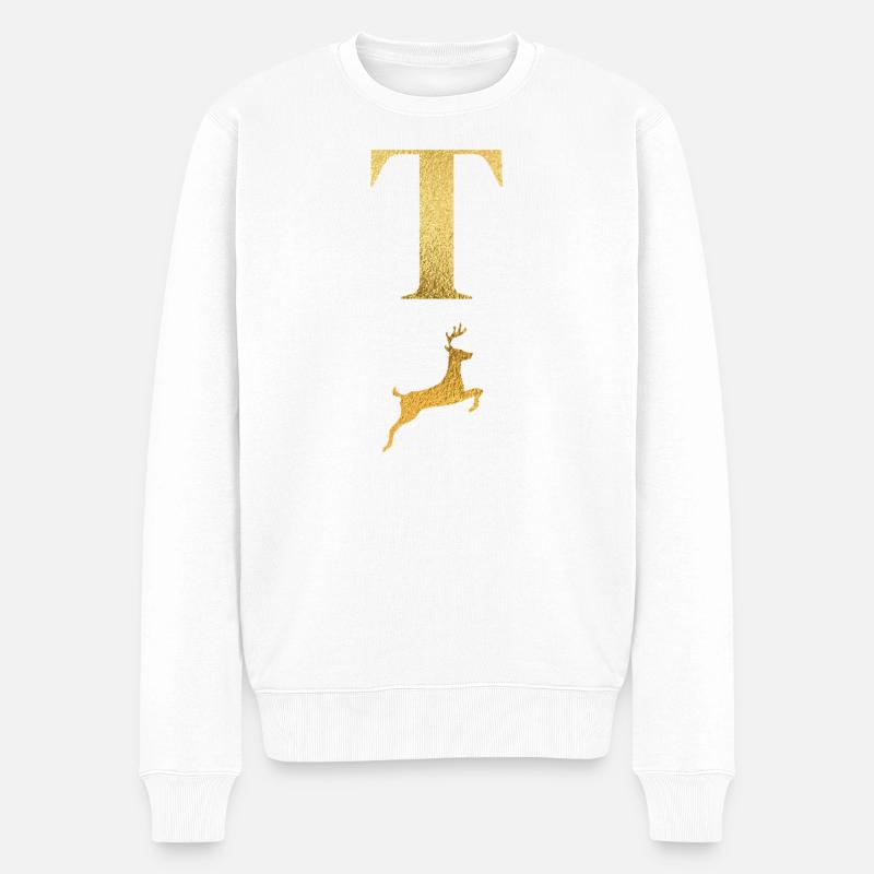 Buchstabe t goldener Hirsch - Geschenkidee - Männer Premium Bio Pullover - Weiß