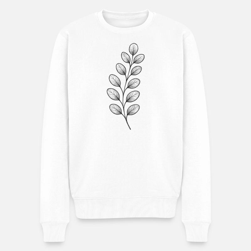 Graphitischer Blattzweig – Monochrom - Männer Premium Bio Pullover - Weiß