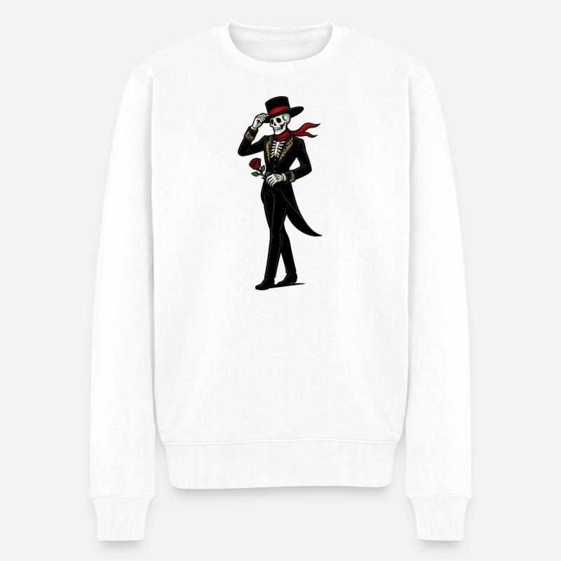 Skelett Mariachi Rose - Männer Premium Bio Pullover - Weiß