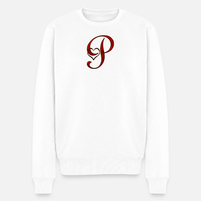 Liebesinitial P mit Herz im Goldrot - Männer Premium Bio Pullover - Weiß