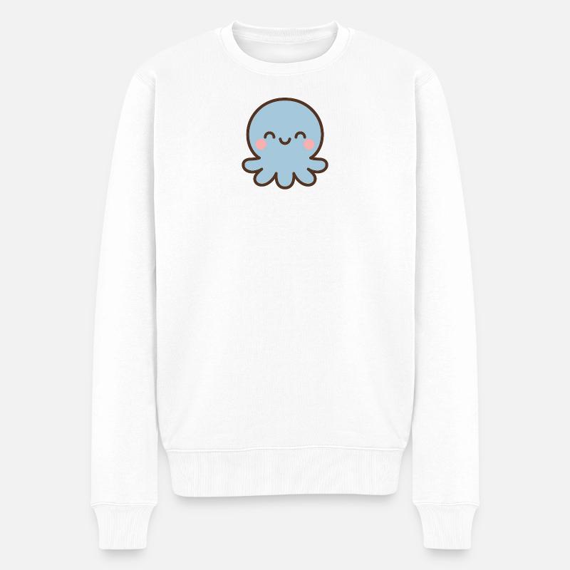 Blauer Oktopus Kawaii Lächeln - Männer Premium Bio Pullover - Weiß