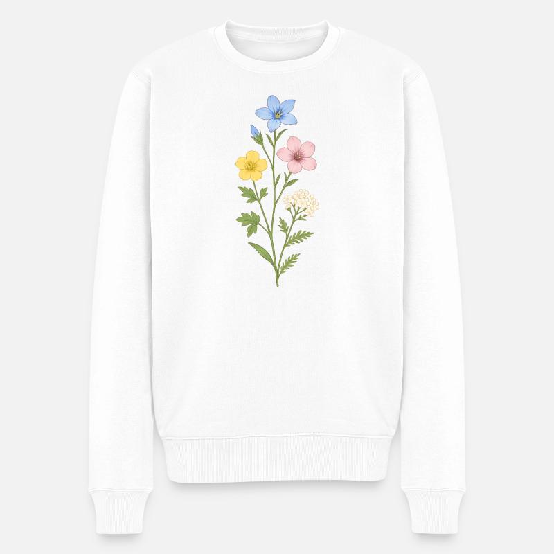 Aquarellwildblumen Trio - Männer Premium Bio Pullover - Weiß
