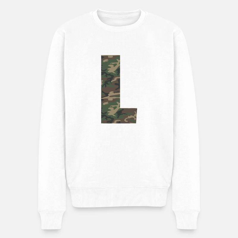 Robuster Buchstabe L im Tarnmuster! - Männer Premium Bio Pullover - Weiß