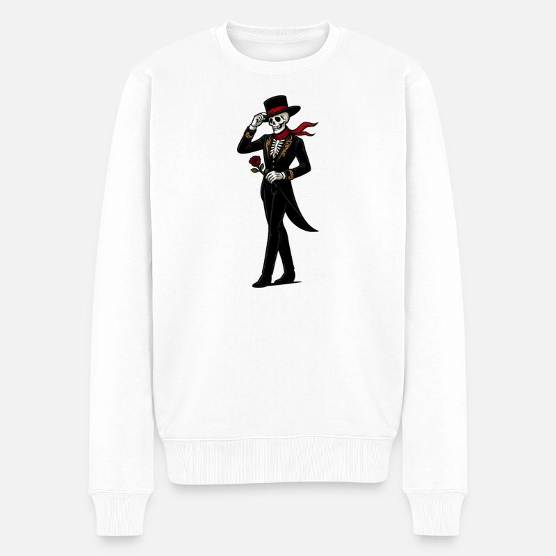 Skelett Gala-Mariachi Rose - Männer Premium Bio Pullover - Weiß
