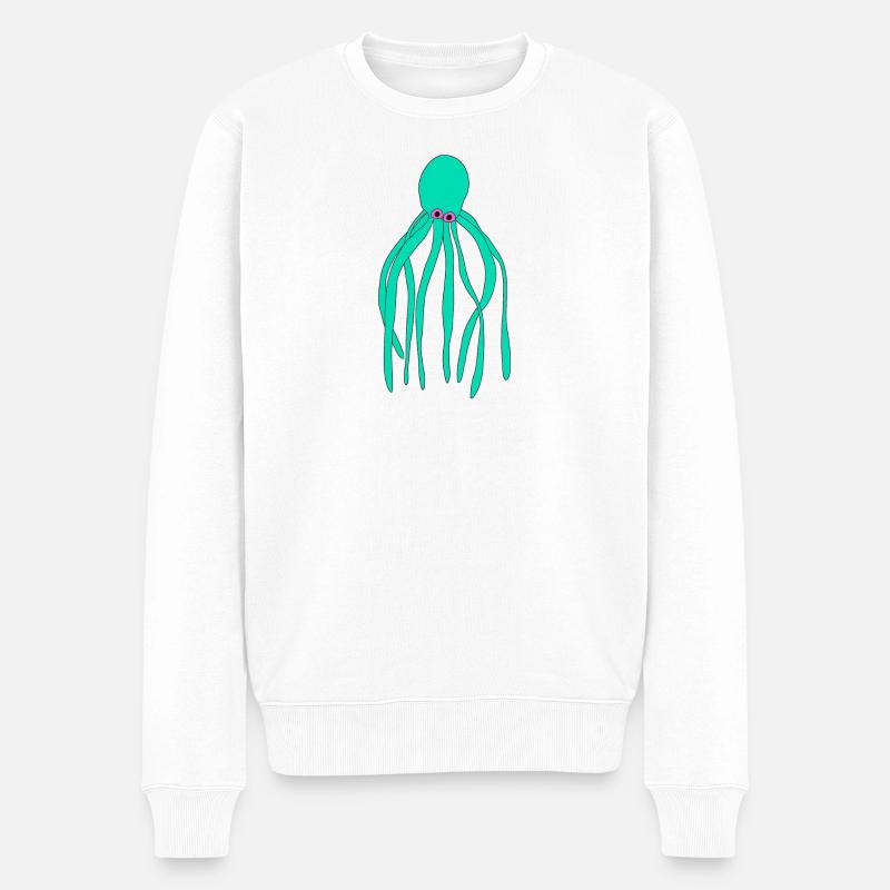 Estampe pop art en turquoise pieuvre - Pull Premium bio Homme - blanc