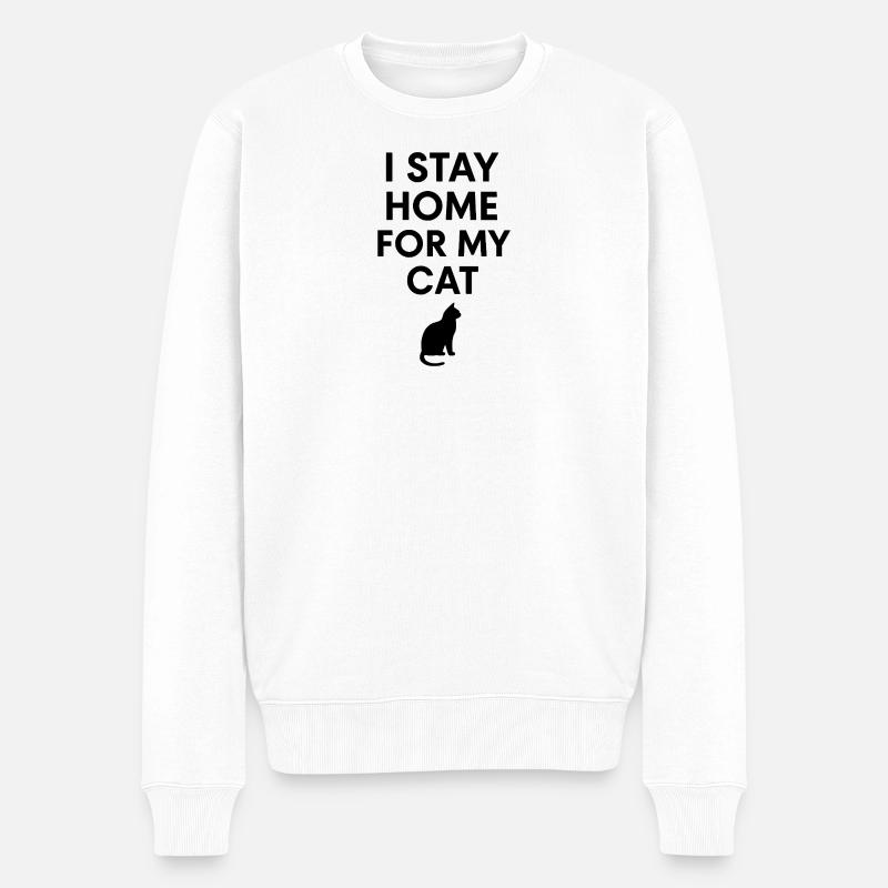Je reste à la maison pour mon chat - Pull Premium bio Homme - blanc