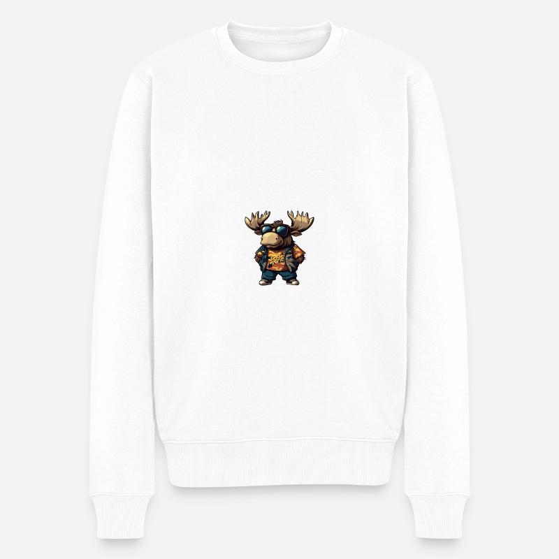 Elch Comic Urlaub - Männer Premium Bio Pullover - Weiß