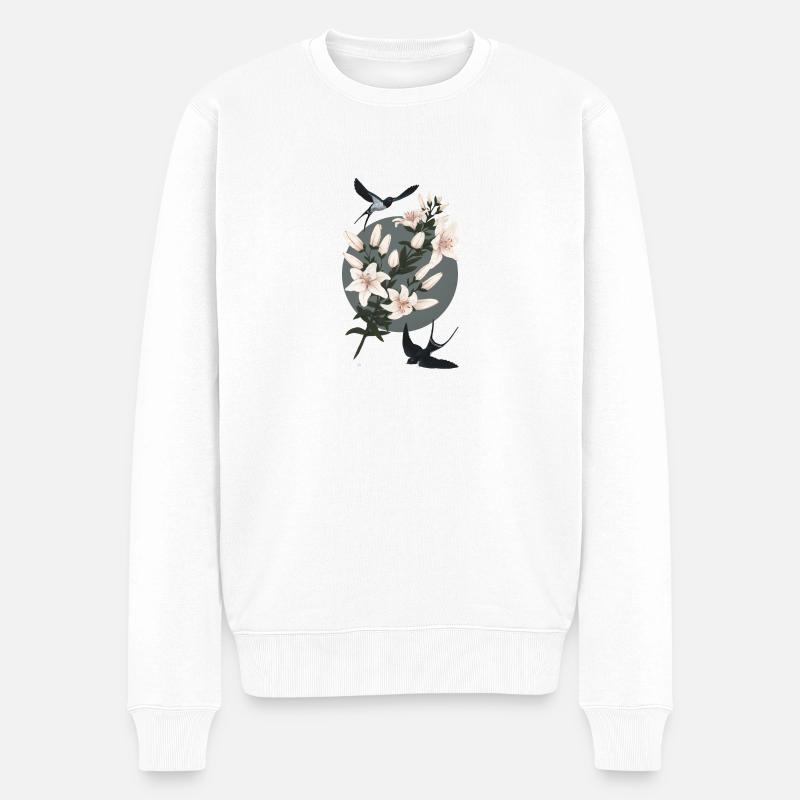 Hirondelles et lys - Pull Premium bio Homme - blanc