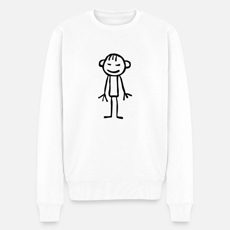 Strichmännchen Kinderzeichnung - Männer Premium Bio Pullover - Weiß