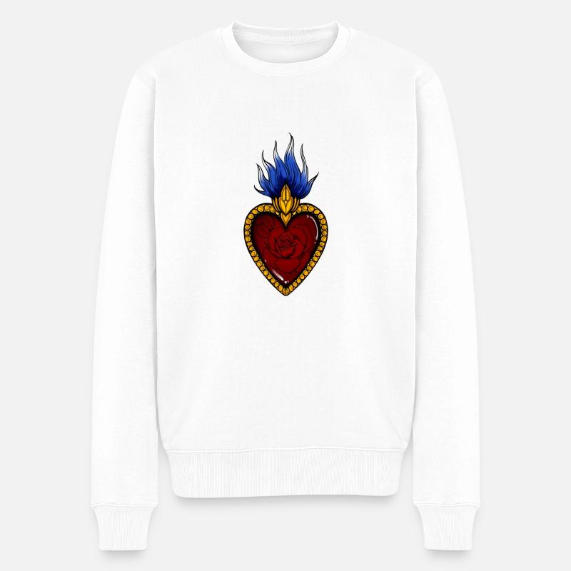 Sacred Heart Flames Tattoo Stil von INKPALI - Männer Premium Bio Pullover - Weiß