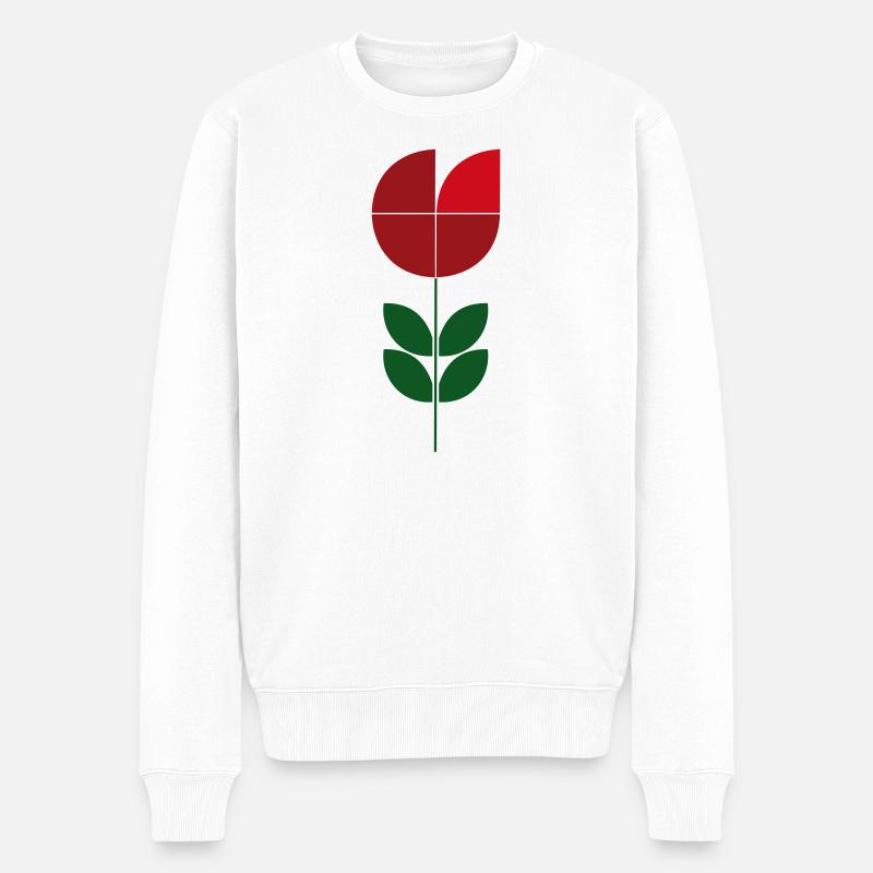 Minimalistische rot-grüne Blume - Männer Premium Bio Pullover - Weiß