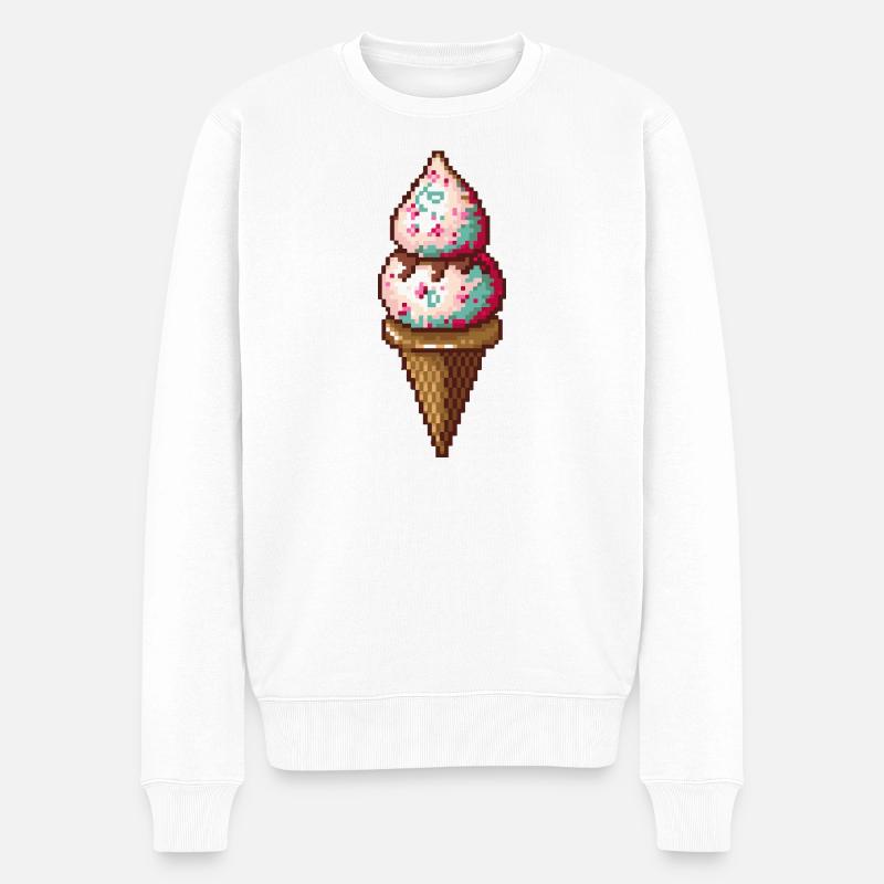 Pixel Eiscreme in Pixelkunst - Männer Premium Bio Pullover - Weiß