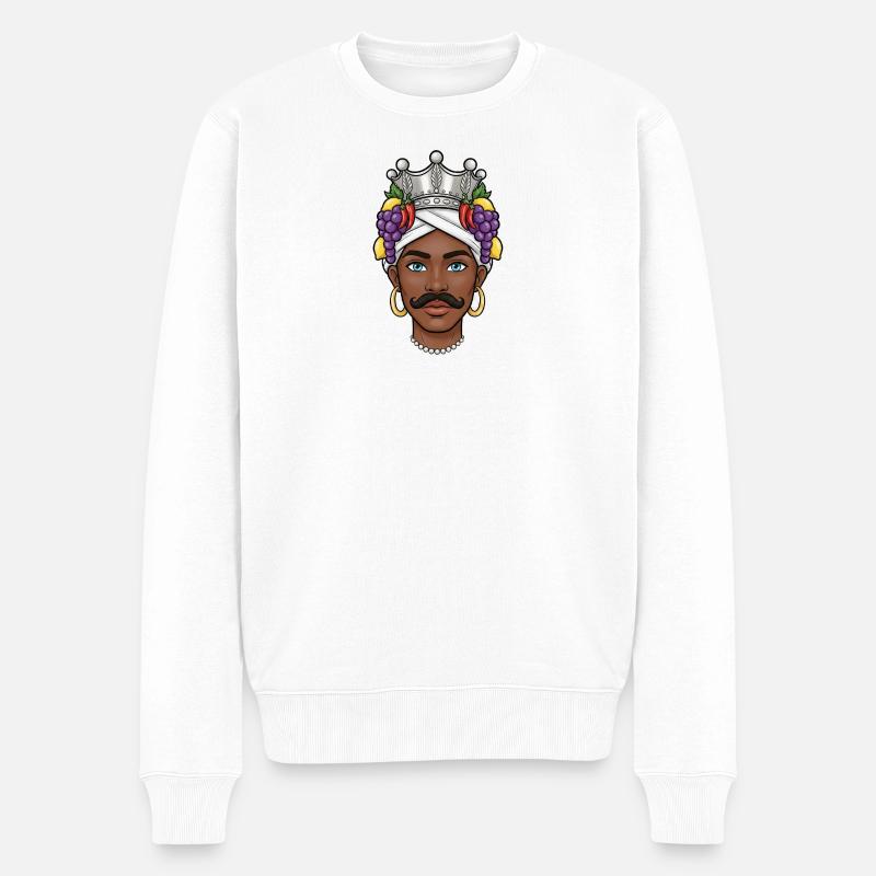 Sizilien Dunkelbrauner Mann Sizilien - Männer Premium Bio Pullover - Weiß