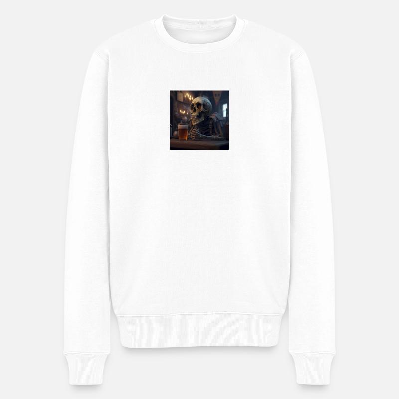 Skeleton boit de la bière - Pull Premium bio Homme - blanc