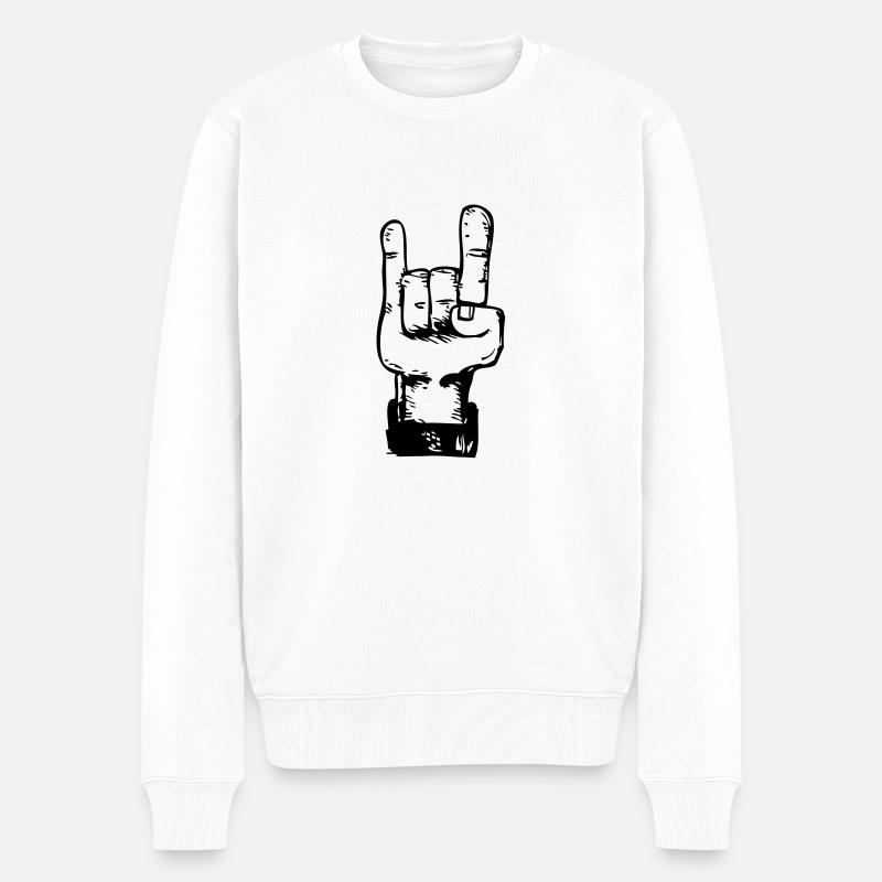 Rock and roll hand de - Männer Premium Bio Pullover - Weiß