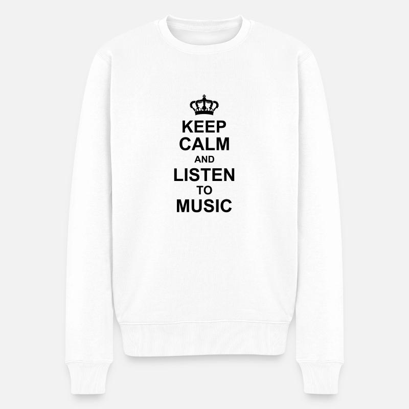 keep calm and listen to music kg10 - Männer Premium Bio Pullover - Weiß