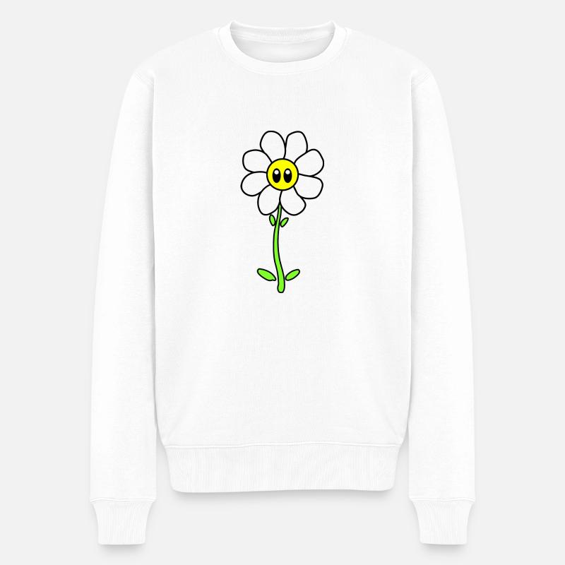 Lustiges Gänseblümchen Blume mit Gesicht 70er - Männer Premium Bio Pullover - Weiß
